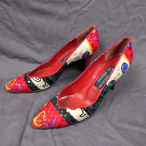 Vintage Heels Womens 8.5 AA Red Pumps Polka Dot 3 Inch Heel Pointed Toe 70s 80s - Picture 3 of 11